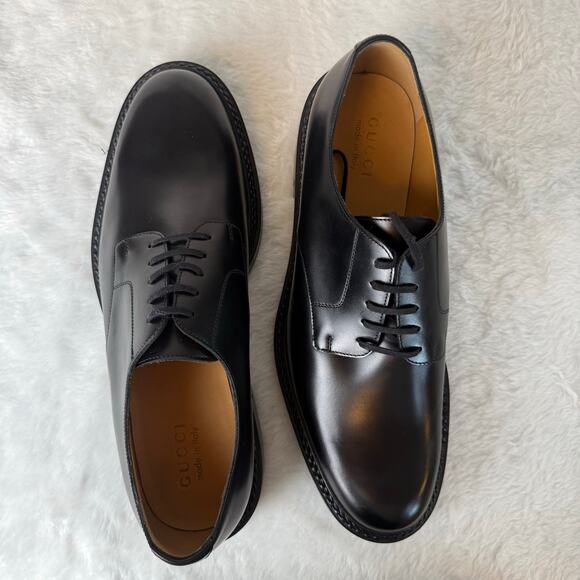 Gucci Men\'s Black  Leather Lace-Up Dress Shoes Size 11 1/2